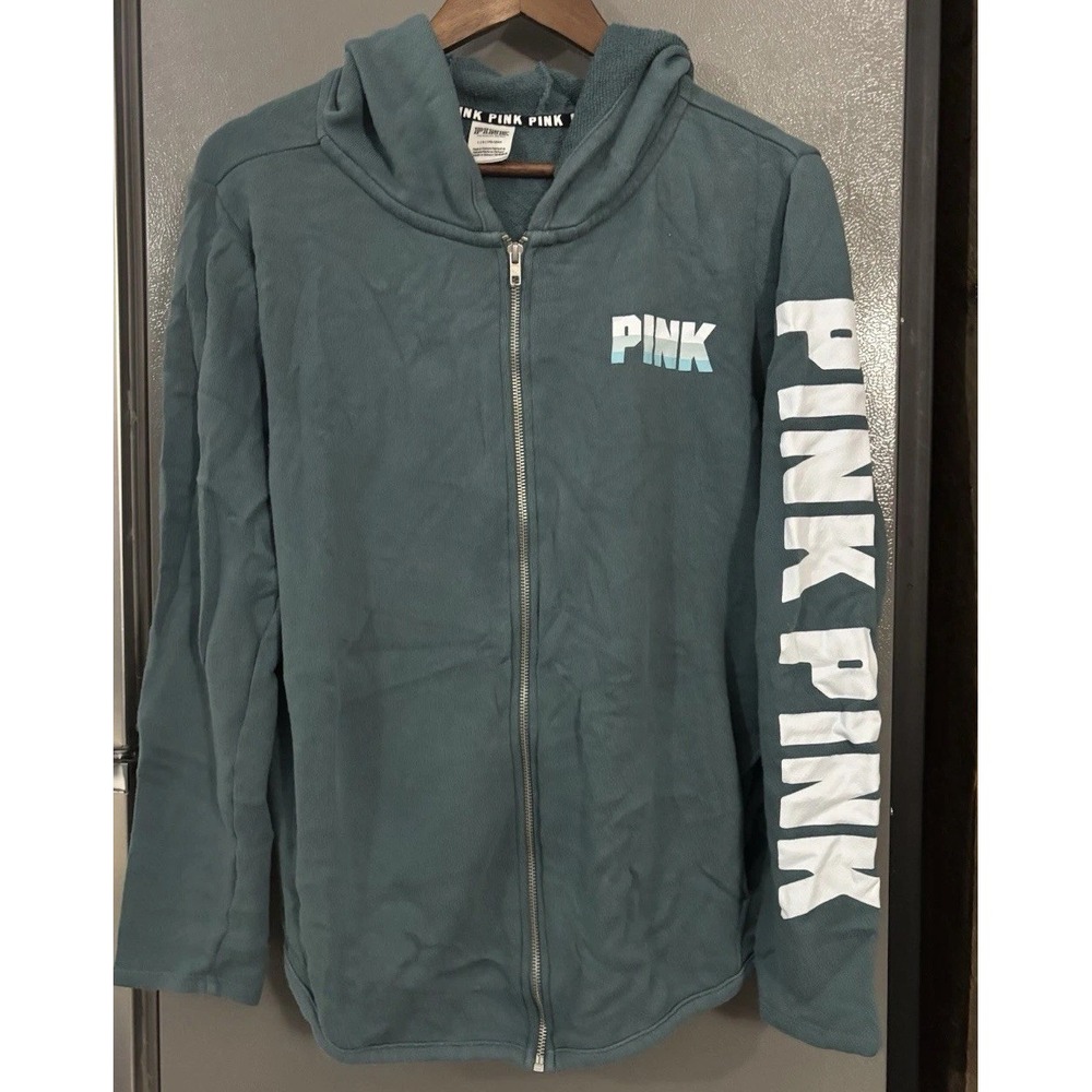 Victoria Secret‎ PINK Full Zip up JACKET Women's Large Green Blue Pockets Cute